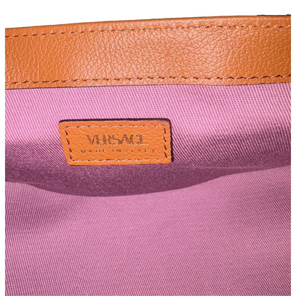 Versace Half-Moon La Medusa Vitello Leather Summer Nude Brown Crossbody Handbag