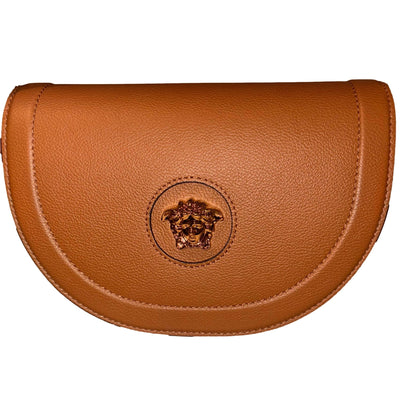 Versace Half-Moon La Medusa Vitello Leather Summer Nude Brown Crossbody Handbag
