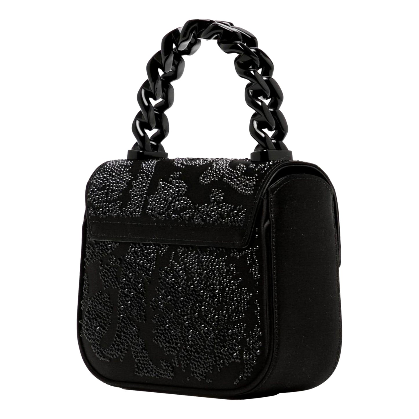 Versace La Medusa Crystal Mini Top Handle Tote Crossbody Black Silk