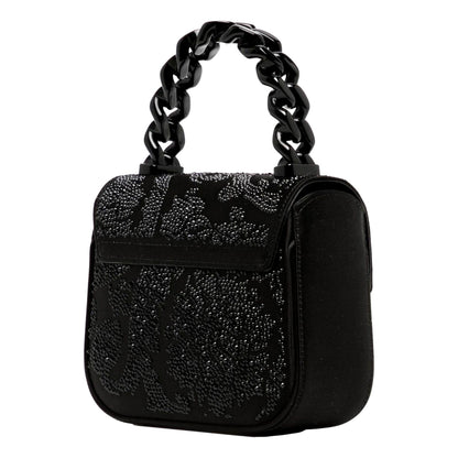 Versace La Medusa Crystal Mini Top Handle Tote Crossbody Black Silk