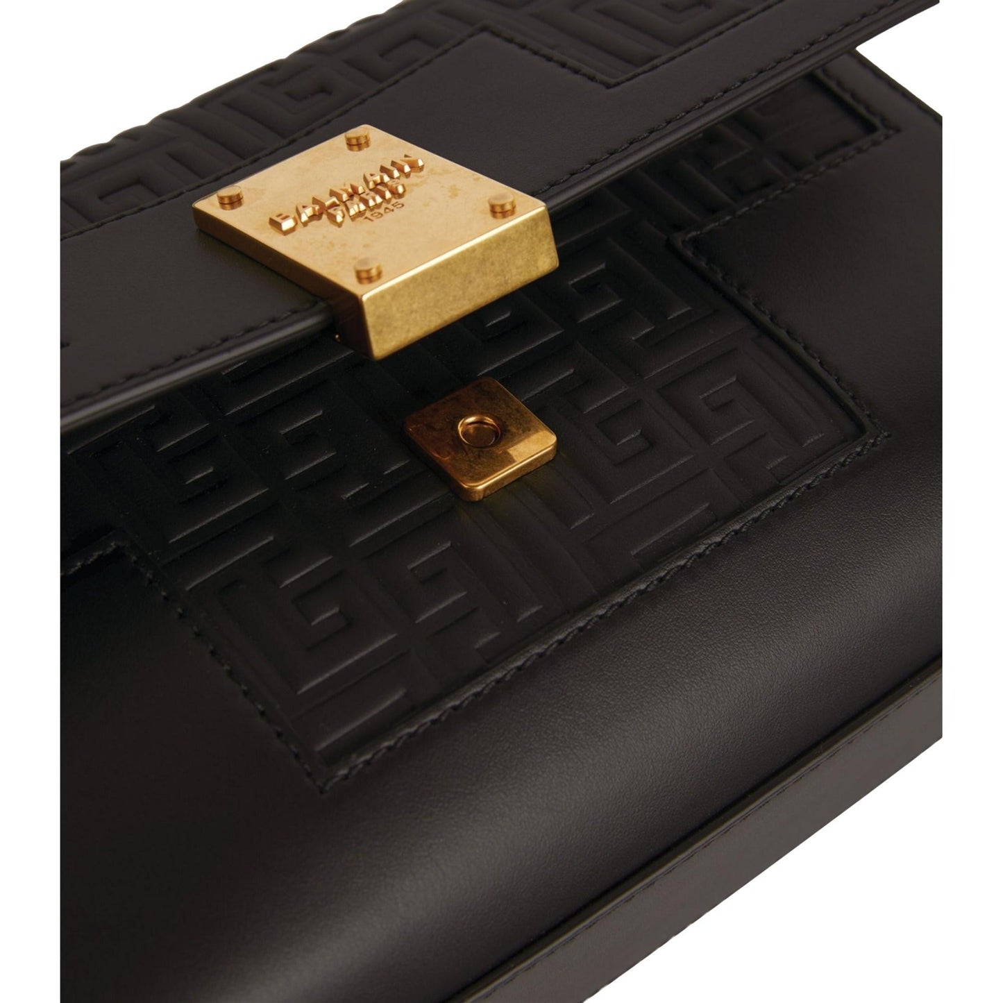 Balmain 1945 Black Leather Embossed Flap Medium Shoulder Bag