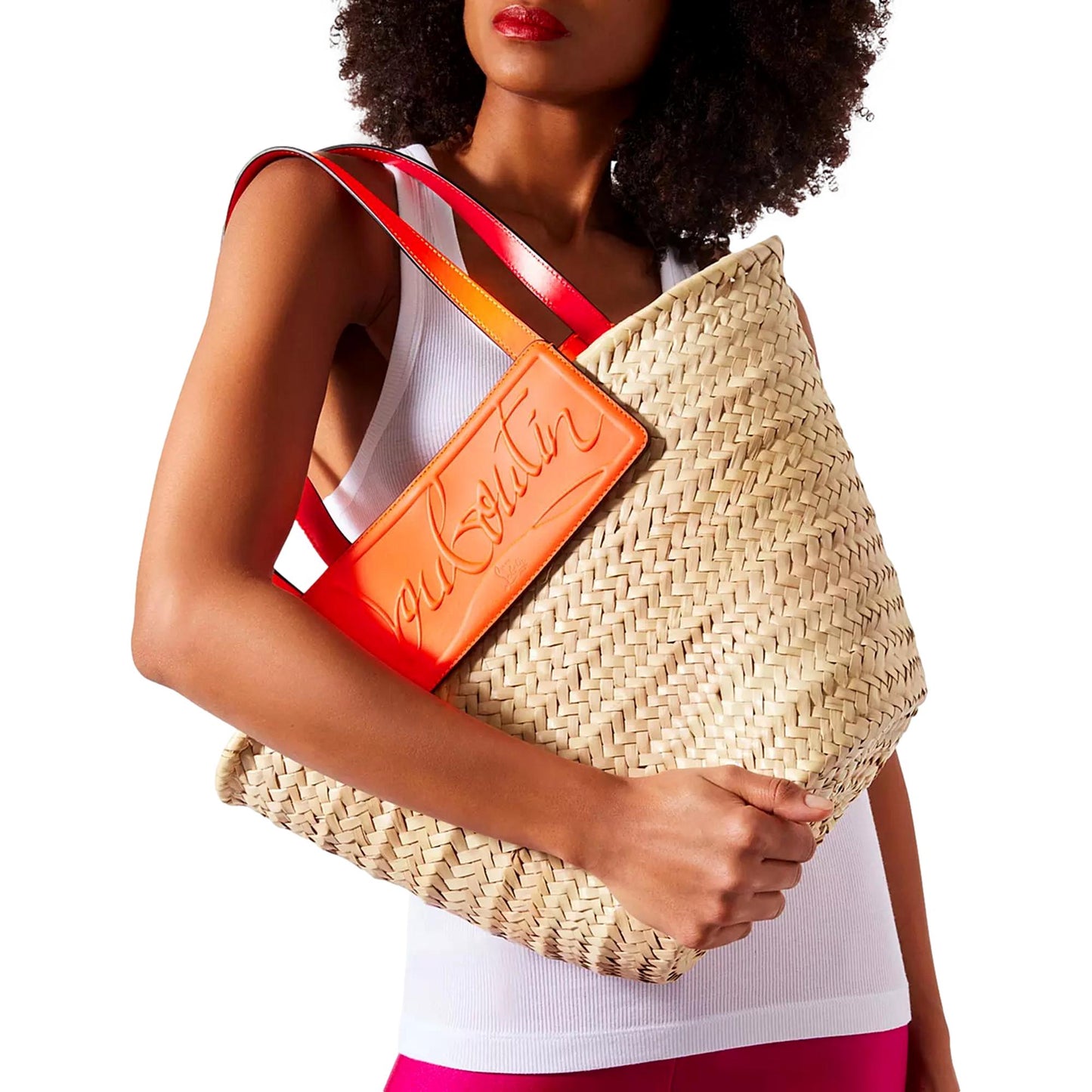 Christian Louboutin Loubishore Orange Woven Raffia Large Tote Bag
