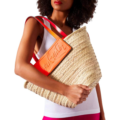 Christian Louboutin Loubishore Orange Woven Raffia Large Tote Bag