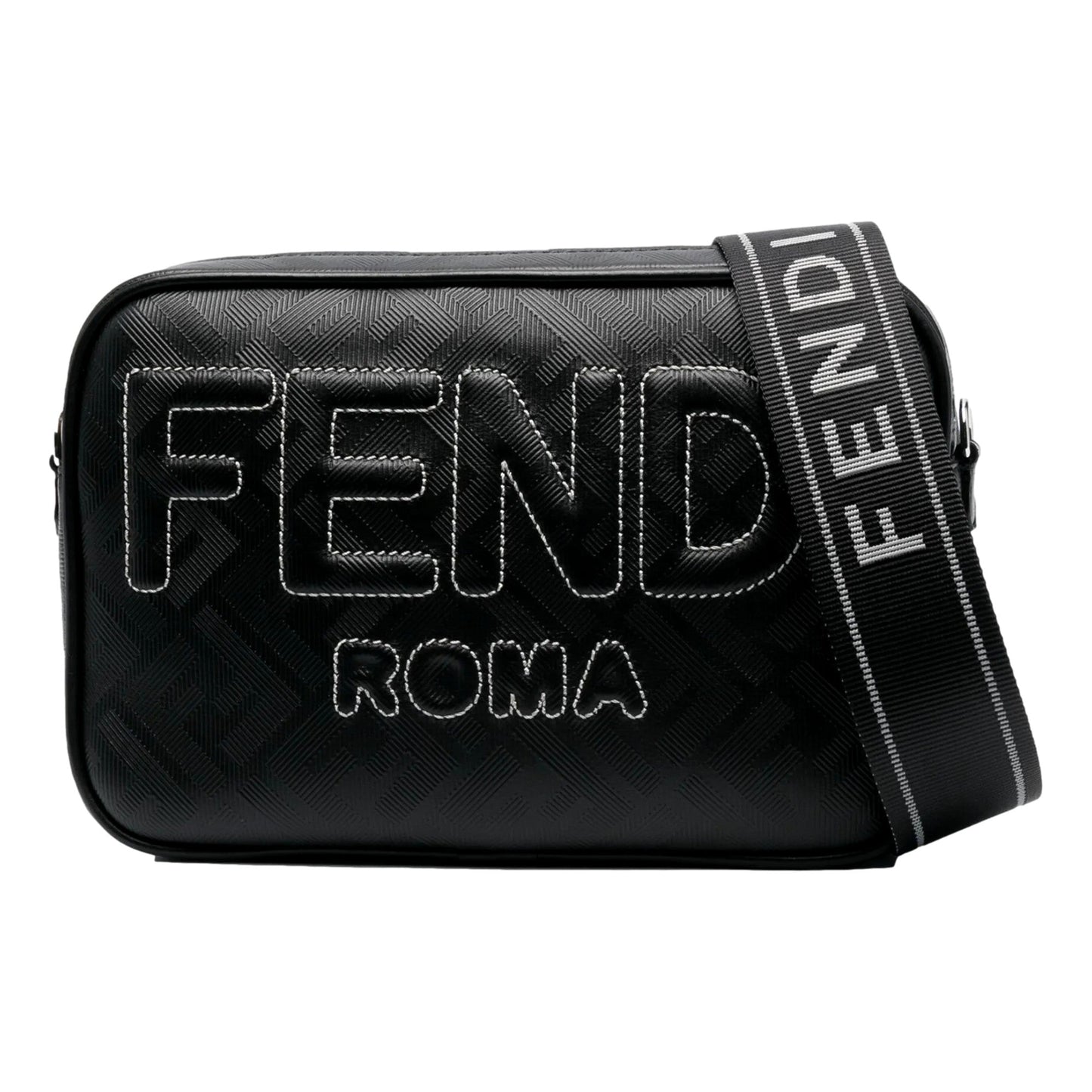 Fendi Roma Black Shadow Leather Canvas  Camera Crossbody Bag