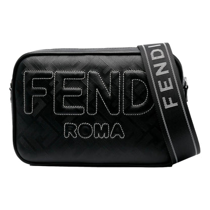 Fendi Roma Black Shadow Leather Canvas  Camera Crossbody Bag