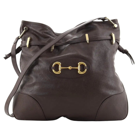 Gucci 1955 Morsetto Large Leather Horsebit Drawstring Brown Bucket Bag