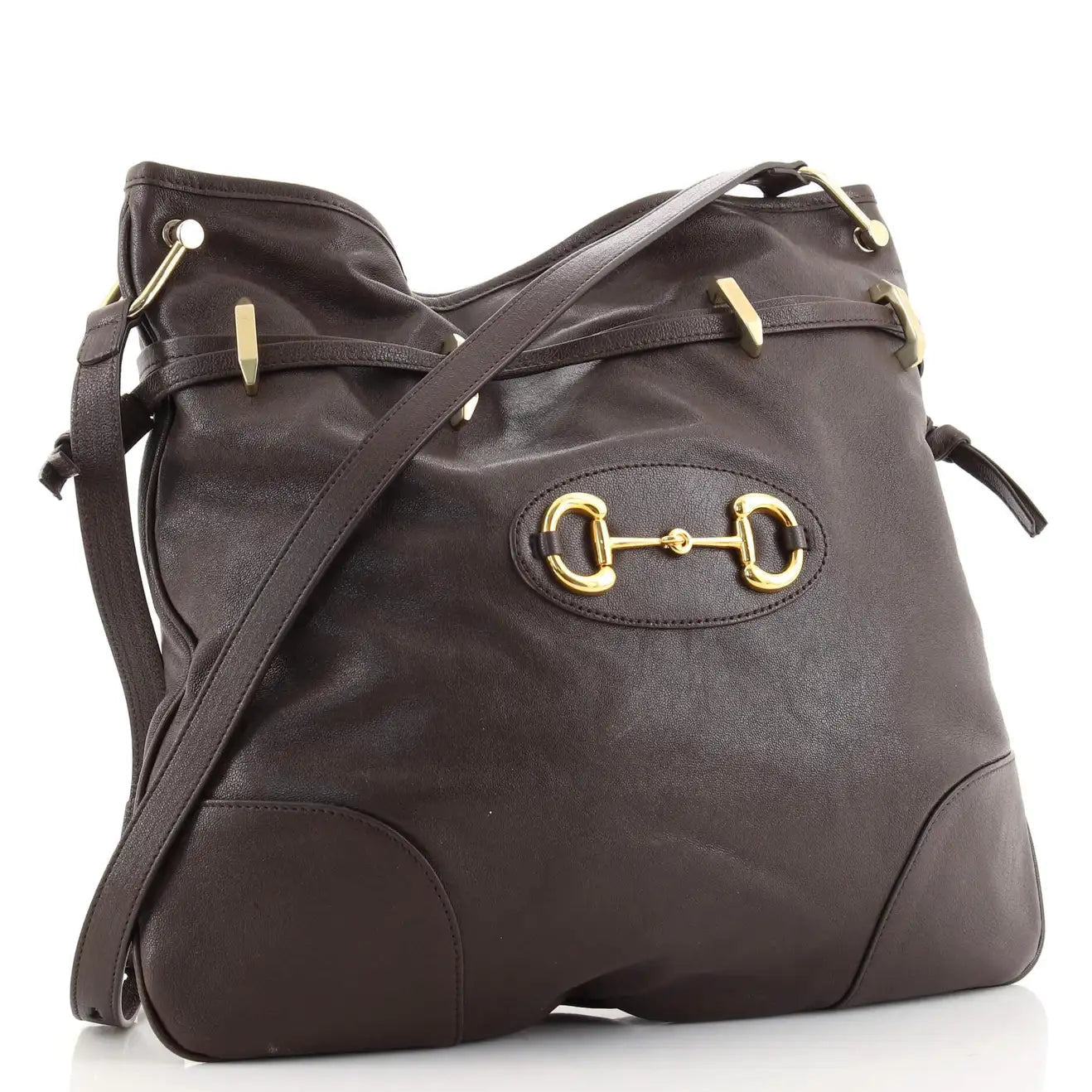 Gucci 1955 Morsetto Large Leather Horsebit Drawstring Brown Bucket Bag