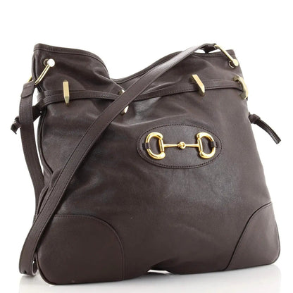 Gucci 1955 Morsetto Large Leather Horsebit Drawstring Brown Bucket Bag