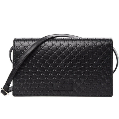 Gucci Microguccissima GG Logo Black Leather Wallet Crossbody Handbag