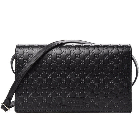 Gucci Microguccissima GG Logo Black Leather Wallet Crossbody Handbag
