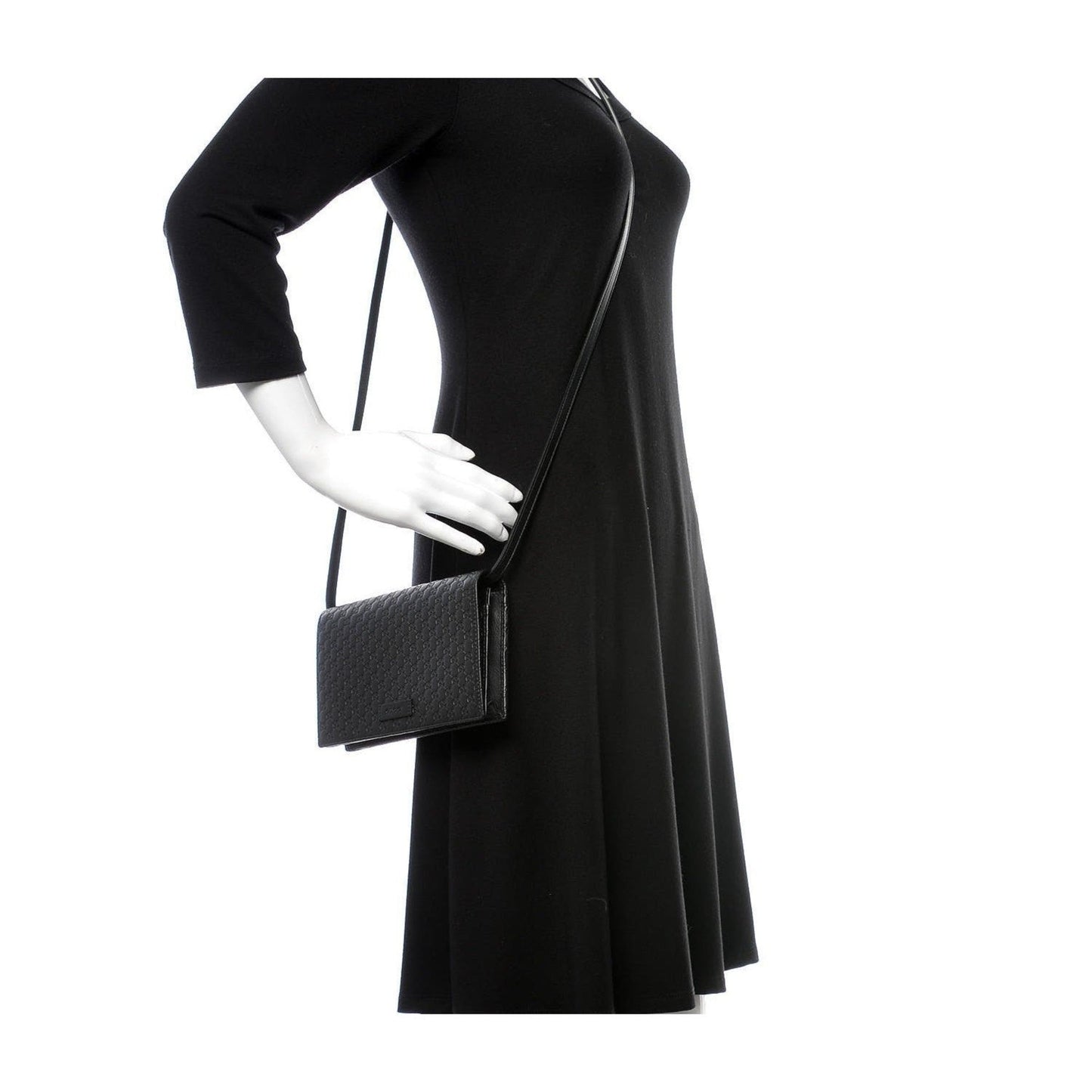 Gucci Microguccissima GG Logo Black Leather Wallet Crossbody Handbag