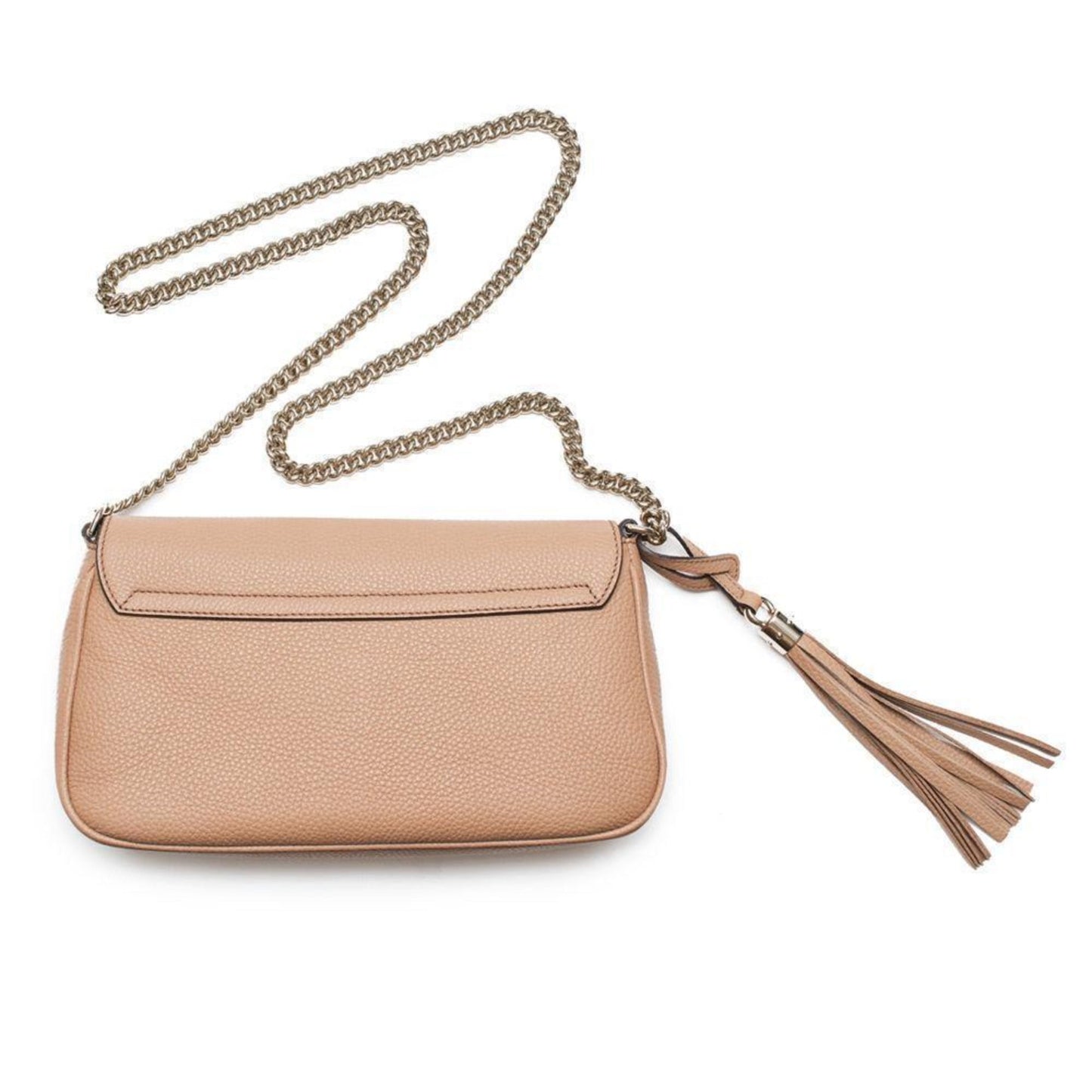 Gucci Soho Disco GG Tassel Gold Chain Crossbody Flap Bag Camelia Beige