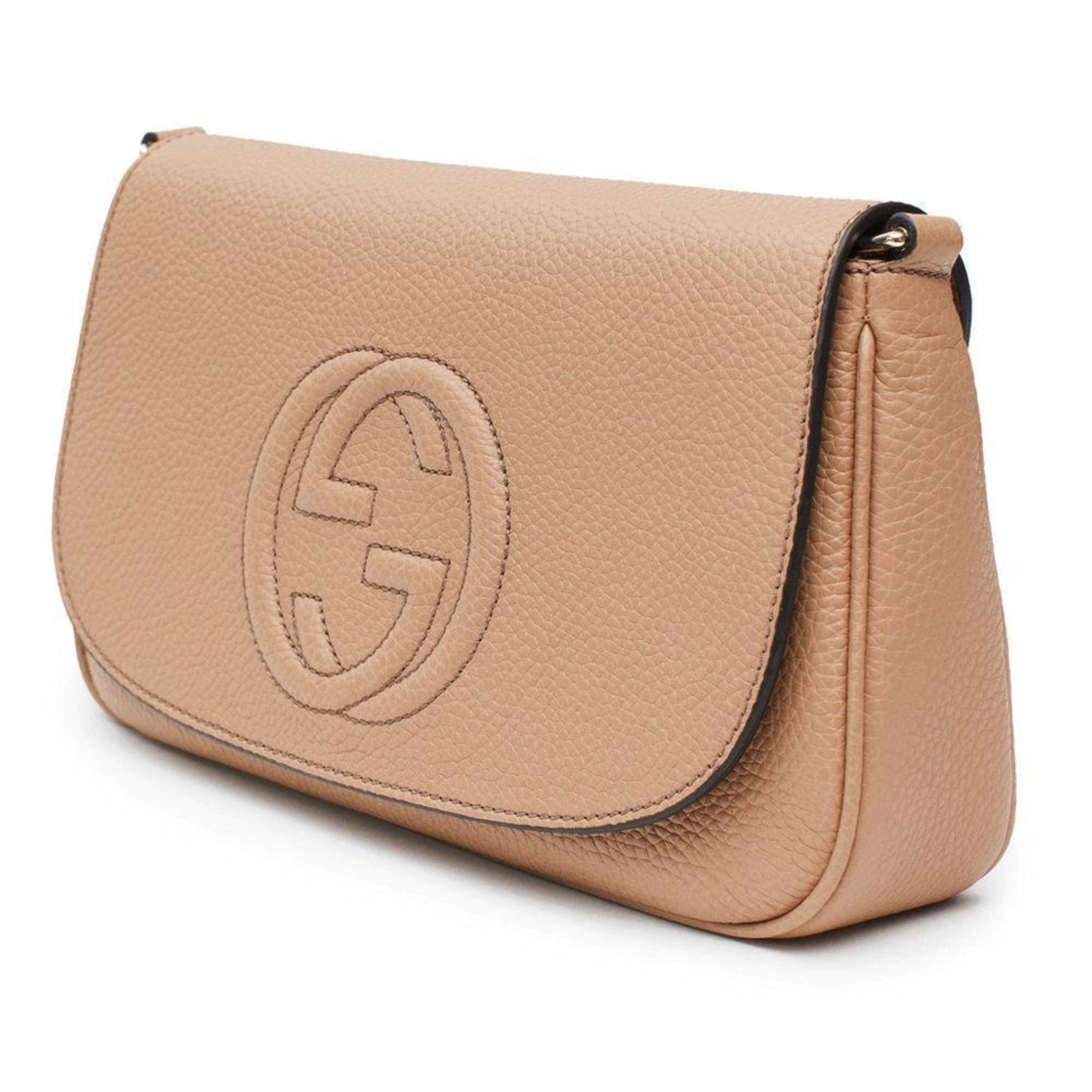 Gucci Soho Disco GG Tassel Gold Chain Crossbody Flap Bag Camelia Beige