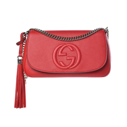 Gucci Soho Disco GG Tassel Chain Crossbody Flap Leather Bag Red