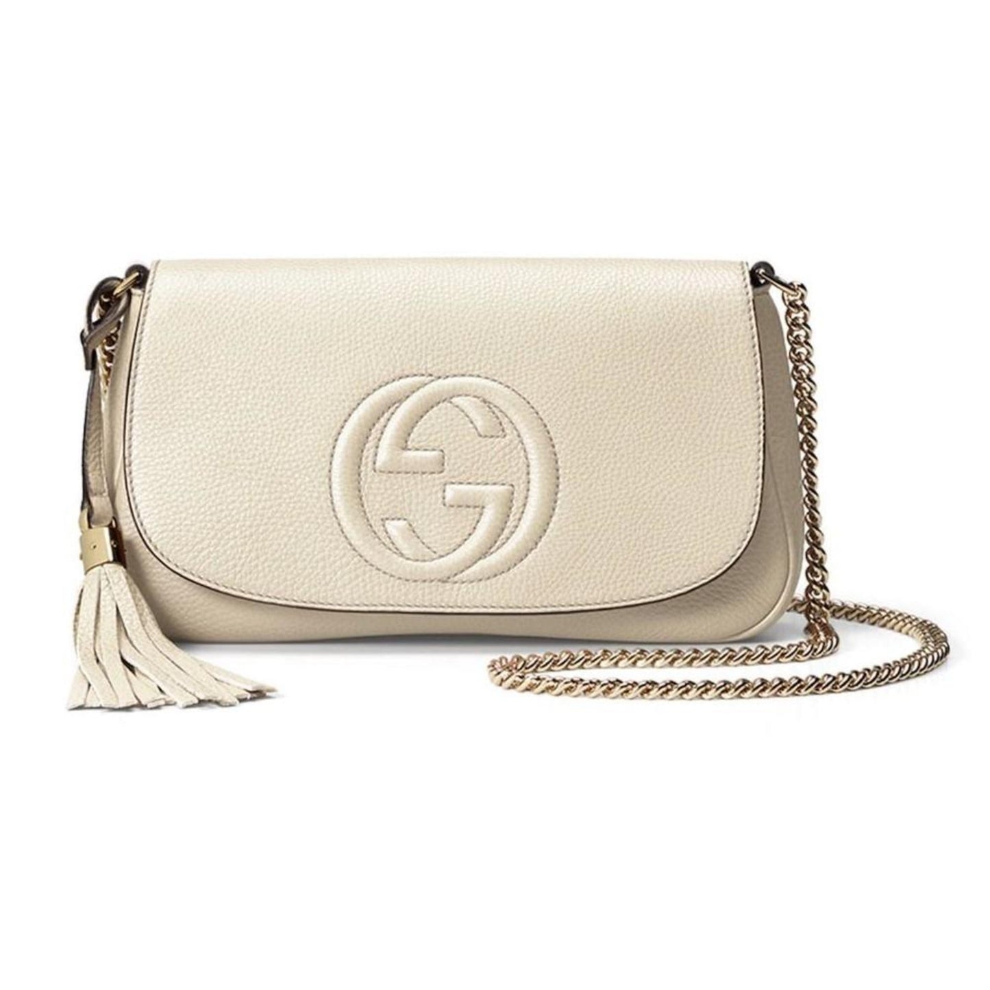 Gucci Soho Disco Crossbody Flap Ivory Signature Collection Gold Chain