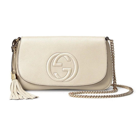 Gucci Soho Disco Crossbody Flap Ivory Signature Collection Gold Chain