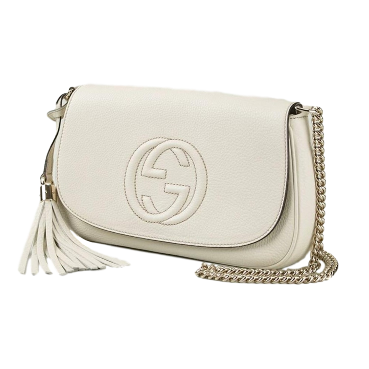 Gucci Soho Disco Crossbody Flap Ivory Signature Collection Gold Chain