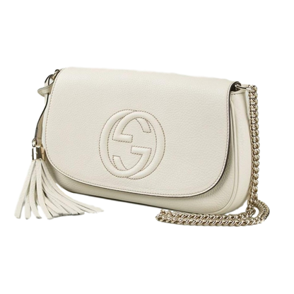 Gucci Soho Disco Crossbody Flap Ivory Signature Collection Gold Chain
