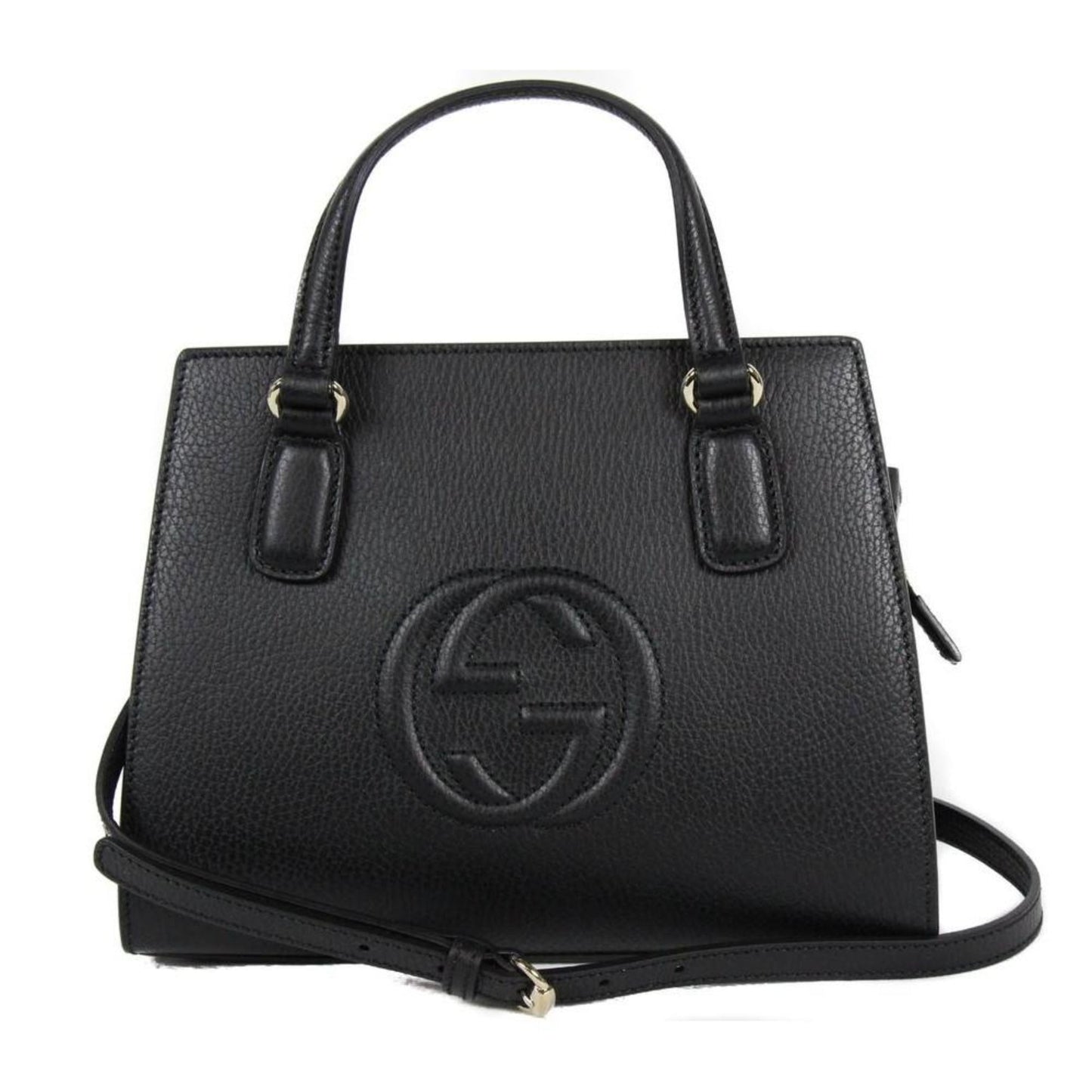 Gucci Soho Leather Structured Small Tote Crossbody Bag Black