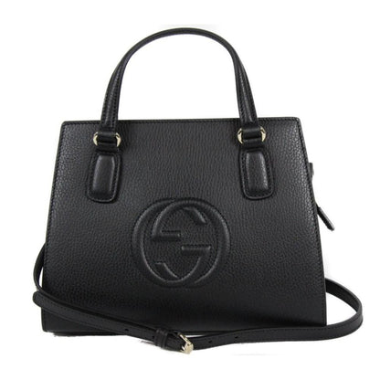 Gucci Soho Leather Structured Small Tote Crossbody Bag Black