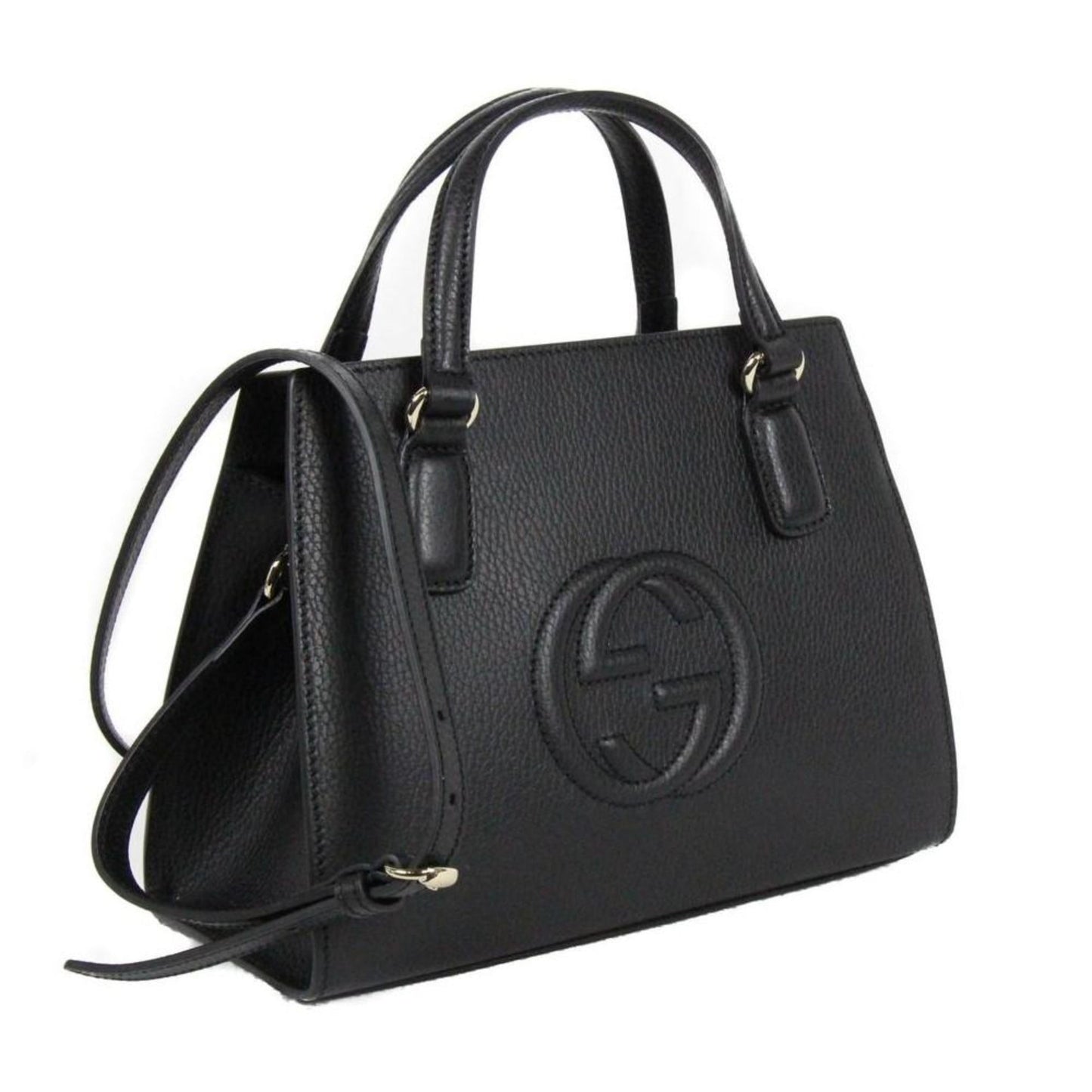 Gucci Soho Leather Structured Small Tote Crossbody Bag Black