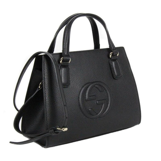 Gucci Soho Leather Structured Small Tote Crossbody Bag Black