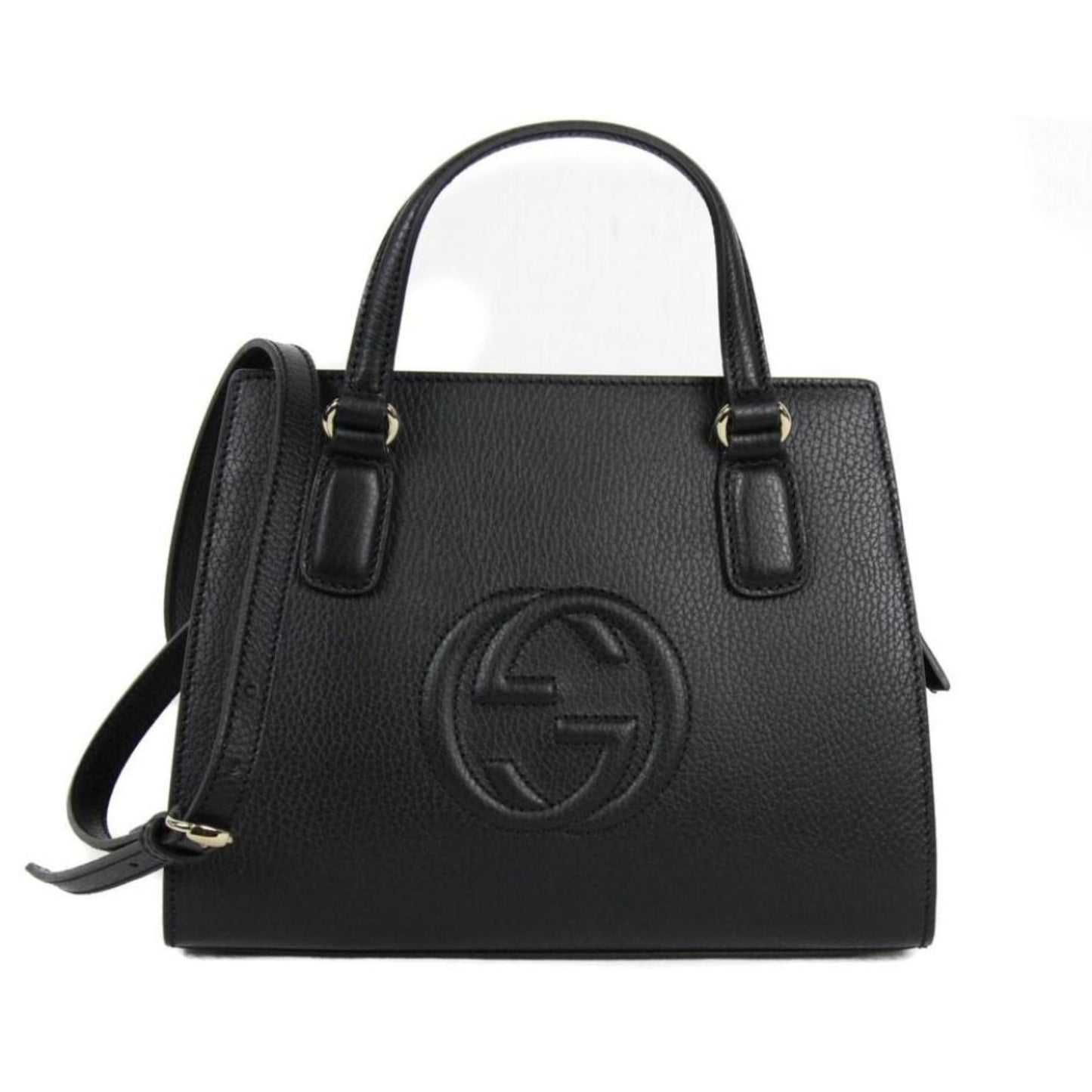 Gucci Soho Leather Structured Small Tote Crossbody Bag Black