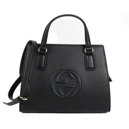 Gucci Soho Leather Structured Small Tote Crossbody Bag Black