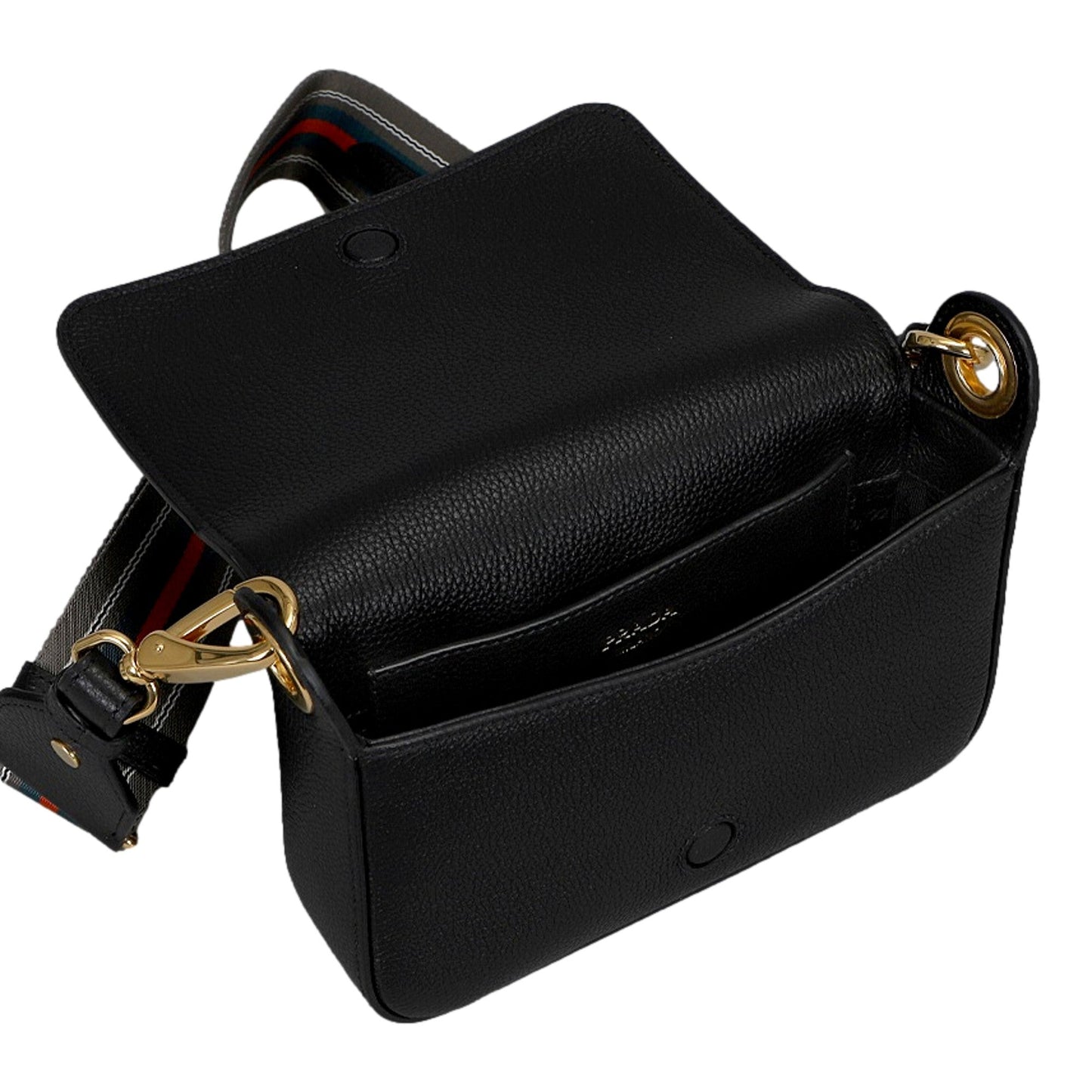 Prada Milano Black Small Leather Crossbody Bag Web Stripe Strap