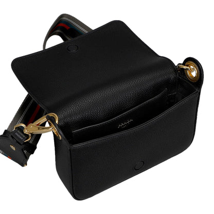 Prada Milano Black Small Leather Crossbody Bag Web Stripe Strap
