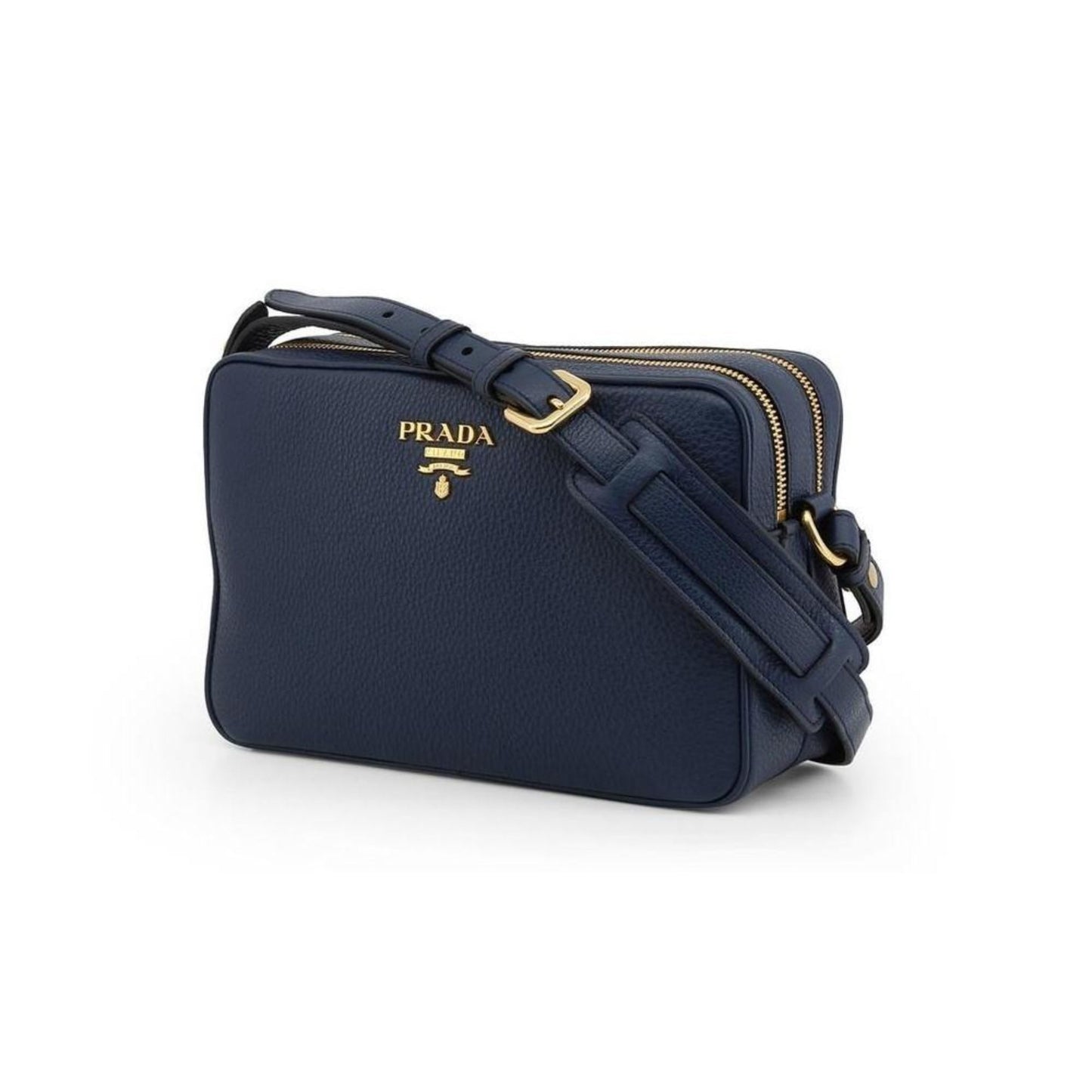 Prada Baltico Blue Vitello Phenix Leather Double Zip Crossbody Bag