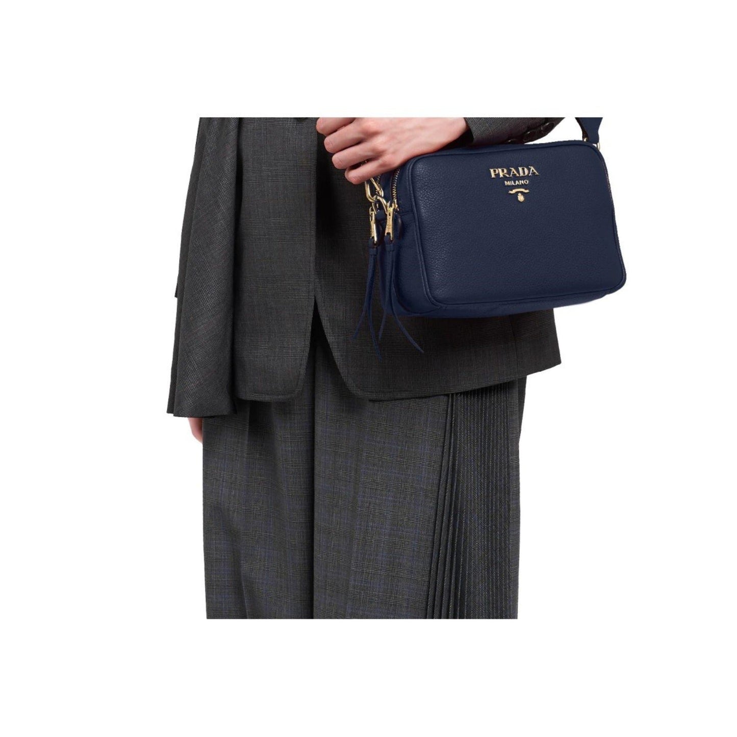 Prada Baltico Blue Vitello Phenix Leather Double Zip Crossbody Bag