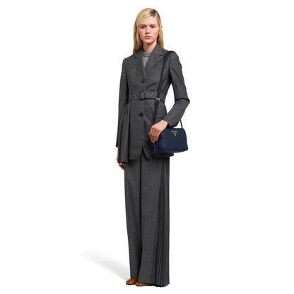 Prada Baltico Blue Vitello Phenix Leather Double Zip Crossbody Bag