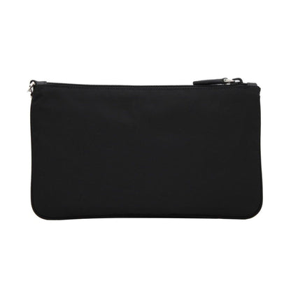 Prada Black Tessuto Nylon Pouch Prada Triangle Logo Wristlet Clutch Bag