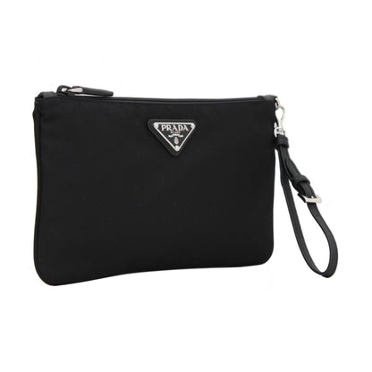Prada Black Tessuto Nylon Pouch Prada Triangle Logo Wristlet Clutch Bag
