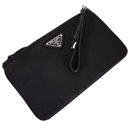 Prada Black Tessuto Nylon Pouch Prada Triangle Logo Wristlet Clutch Bag