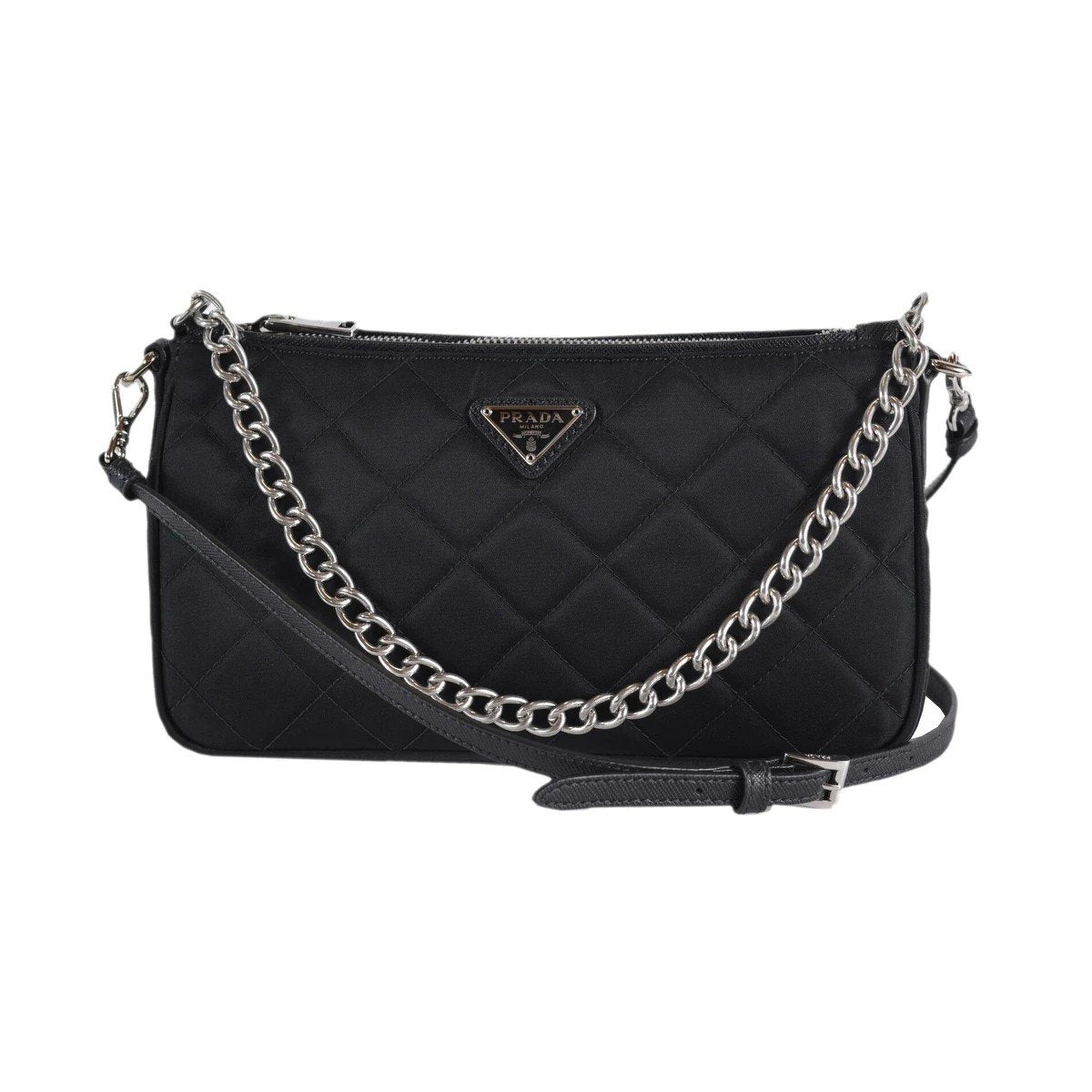 Prada Black Tessuto Nylon Quilted Chain Crossbody Bag