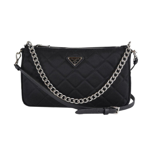 Prada Black Tessuto Nylon Quilted Chain Crossbody Bag