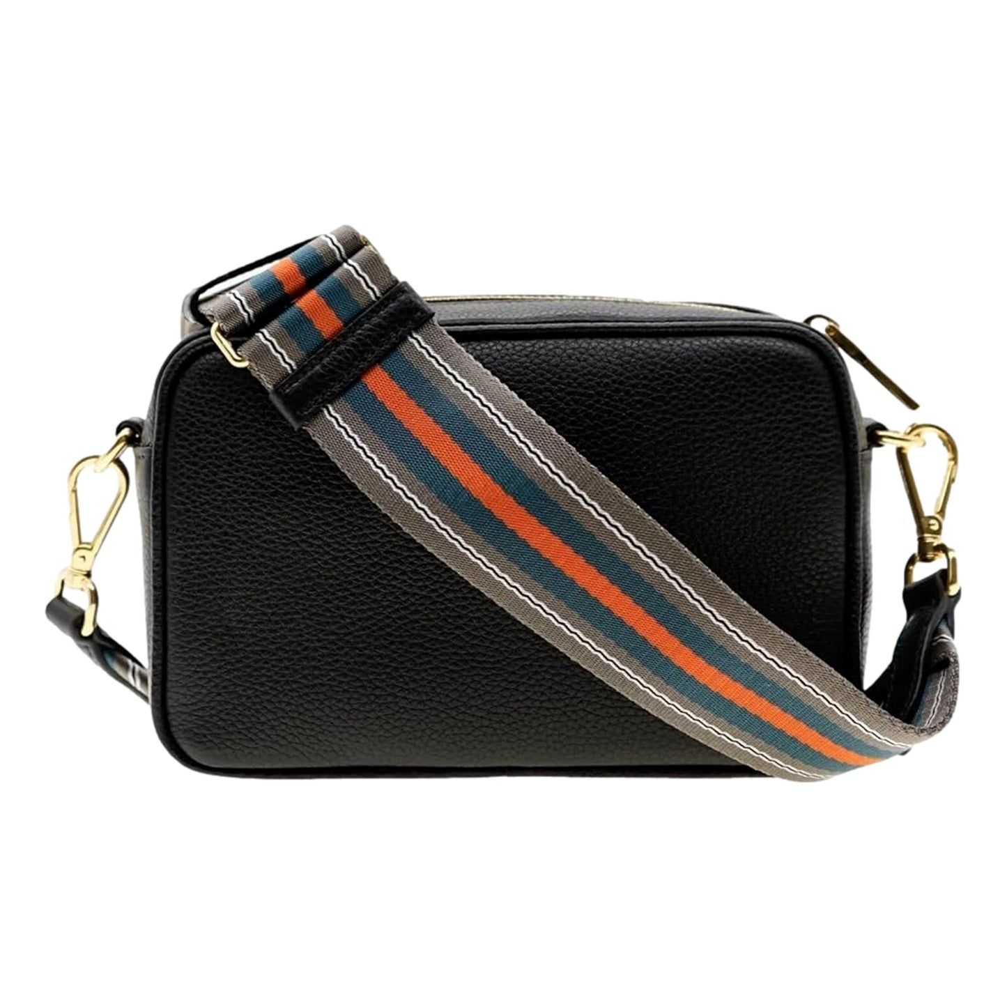 Prada Milano Vitello Phenix Nero Leather Crossbody Bag Web Stripe Strap