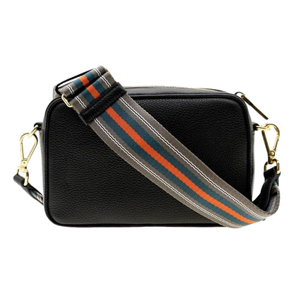 Prada Milano Vitello Phenix Nero Leather Crossbody Bag Web Stripe Strap