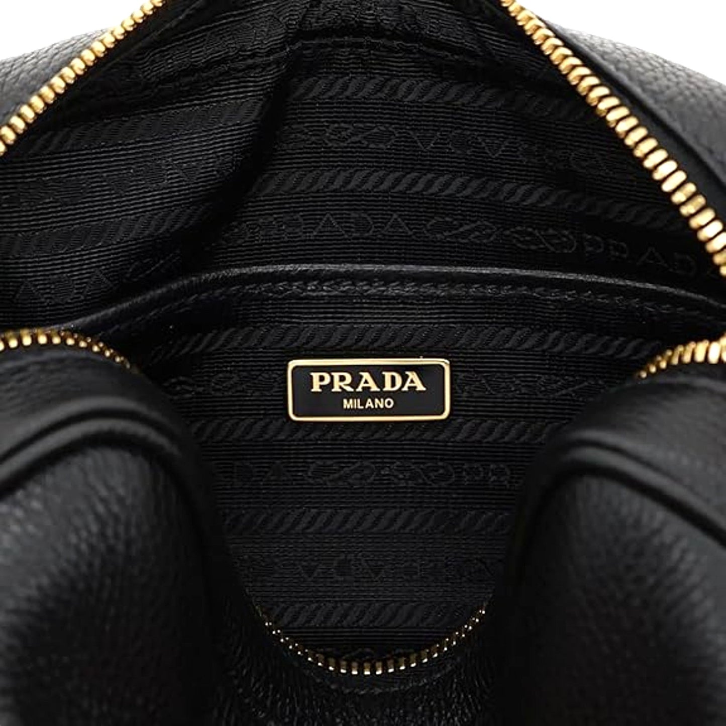Prada Milano Vitello Phenix Nero Leather Crossbody Bag Web Stripe Strap