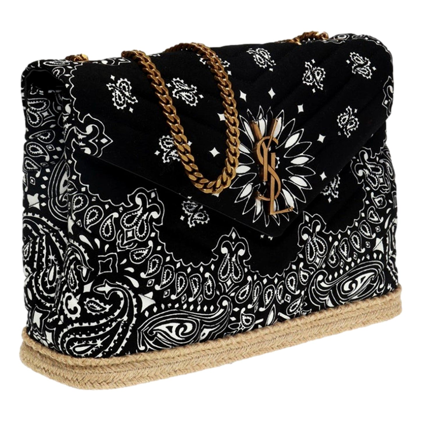 Saint Laurent Loulou Black Paisley Quilted Cross Body Bag