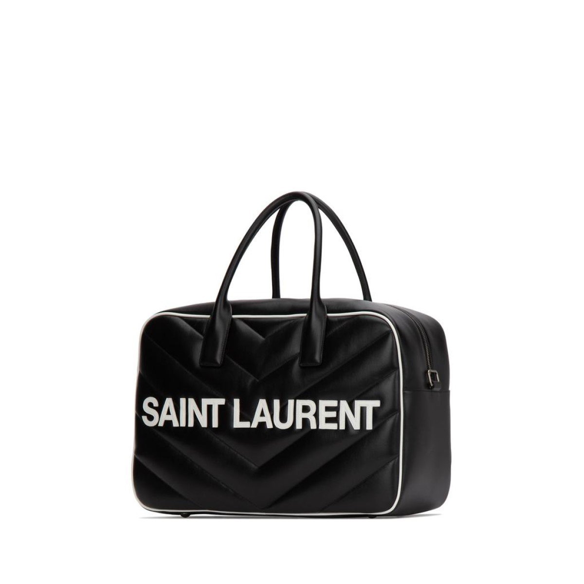 Saint Laurent Miles Logo Black Calf Leather Duffel Bowling Bag