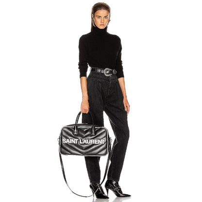Saint Laurent Miles Logo Black Calf Leather Duffel Bowling Bag