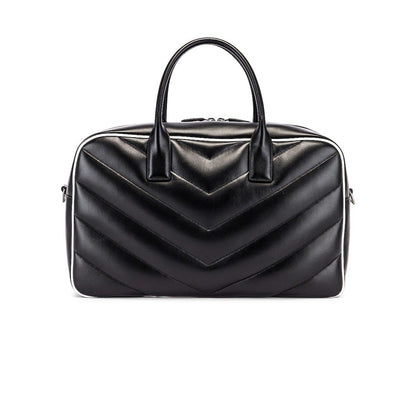 Saint Laurent Miles Logo Black Calf Leather Duffel Bowling Bag