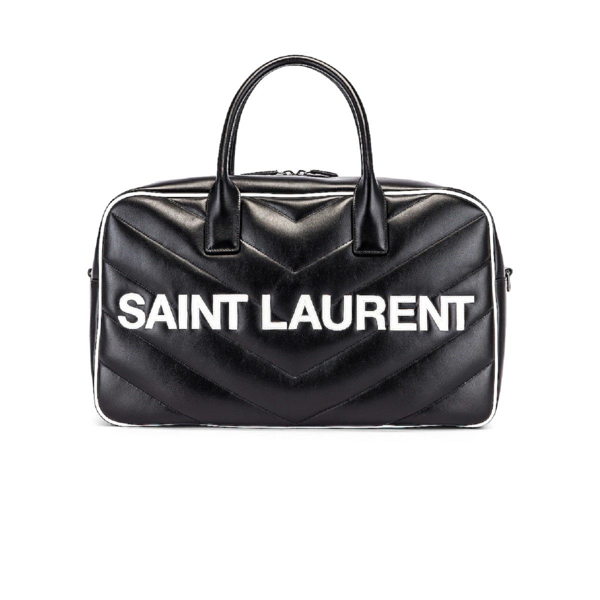 Saint Laurent Miles Logo Black Calf Leather Duffel Bowling Bag