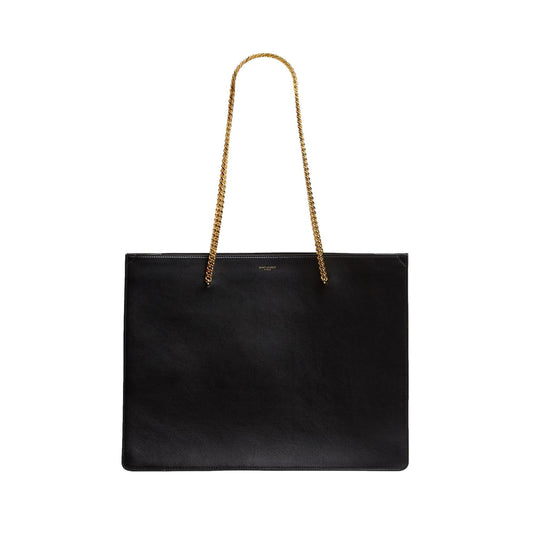 Saint Laurent Siena Ultra Lux Black Calf Leather Chain Shoulder Tote Bag