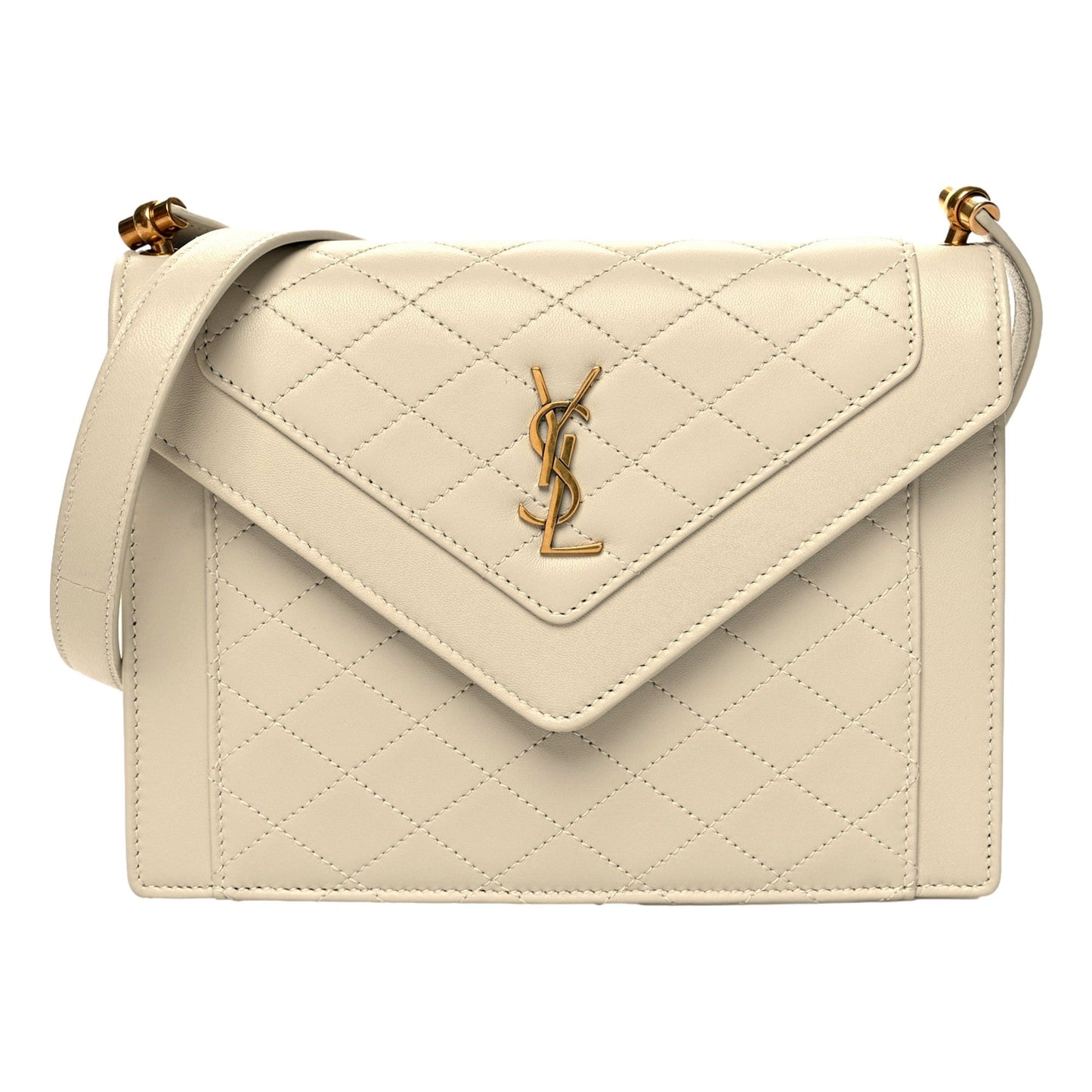 Saint Laurent Gabby Quilted Ivory Crema Lambskin Shoulder Bag