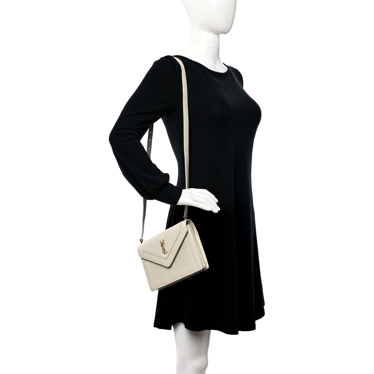 Saint Laurent Gabby Quilted Ivory Crema Lambskin Shoulder Bag