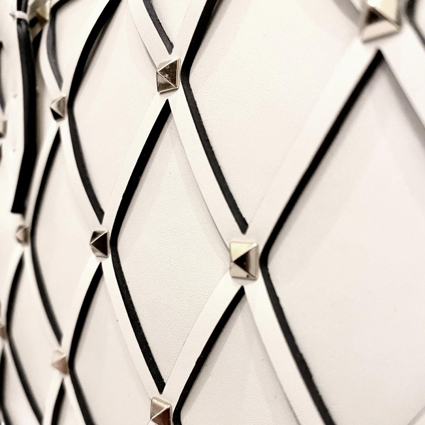 Valentino Garavani Beehive Lattice Ivory Studded Leather Crossbody Tote